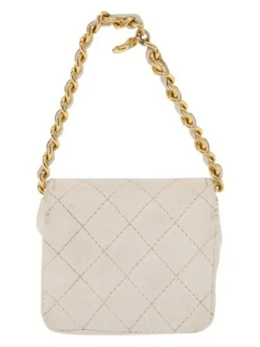CHANEL Matelasse Key Holder Lamb Skin White Gold CC Auth bs33121